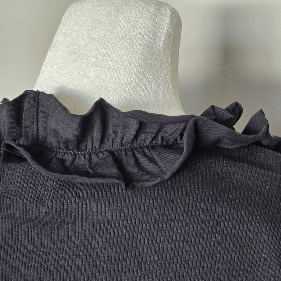 Nation LTD Fanny Ruffle Black Tie-Front Long Sleeve Ribbed Top Jet Black Size L - Picture 4 of 8